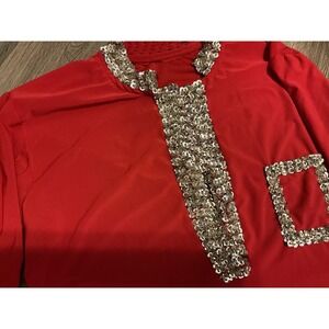 Custom Abaya Kaftan Womens Small Red Silver‎ Mirrored Sequin Bead Belly Dancer